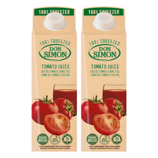 Donsimon Saeng Chakjeup 100% Tomato Juseu , 1 L, 2 Pack (돈시몬 생 착즙 주스)