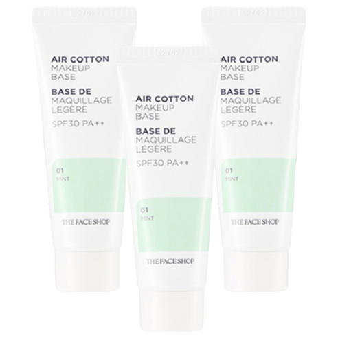 The Face Shop Eo Cotton Mekeueop Base 35 g, Mint , 3 Pack (더페이스샵 에어코튼 메이크업 베이스 35g, 민트, 3개)