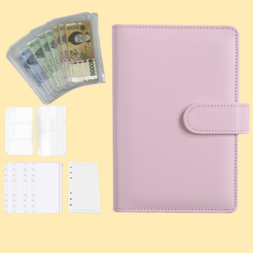 Seubeuring Bang Hyeongeumbaindeo Sokji Jipeobaek Set A 6 Hyeongeum Chaelrinji , 1 Pack , Bok Pork Pink (스브링 방 현금바인더 속지 지퍼백 현금 챌린지 복)