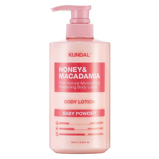 Kundal Heoni & Deu Makadamia Pyueo Body Lotion Baby Powder , 500 ml, 1 Pack (쿤달 허니 드 마카다미아 퓨어)