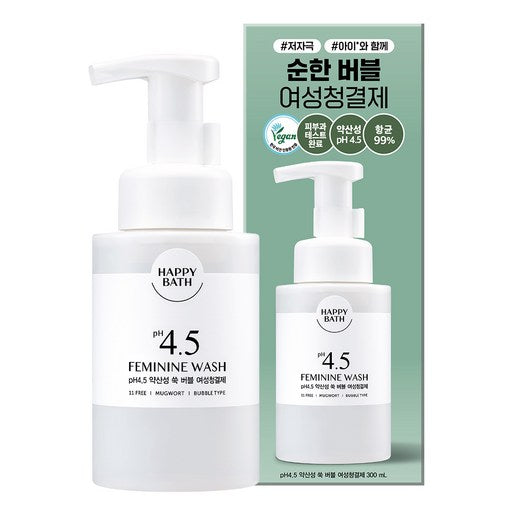 Haepibaseu Pichi 4.5 Yaksanseong Ssukbeobeul Yeoseongcheonggyeolje , 300 ml, 1 Pack (해피바스 피치 약산성 쑥버블 여성청결제)