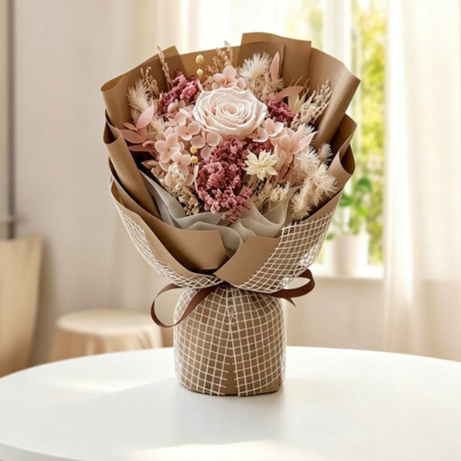 Peurijeobeudeu Rose Kkotdabal Sideulji Anh Yeongsaenghwa Ginyeom Joleop Chukha Seonmul Peulrawo Box , F (프리저브드 장미 꽃다발 시들지 않는 영생화 기념일 졸업 축하 선물 플라워 박스, F)