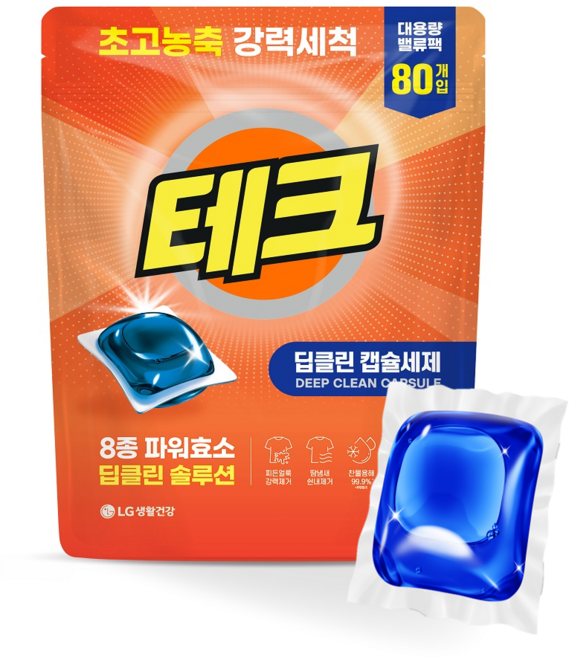 Tekeu Deep Keulrin Chogonongchuk Kaepsyul Set Je , 80 Pack , 1 Pack (테크 클린 초고농축 캡슐 제)
