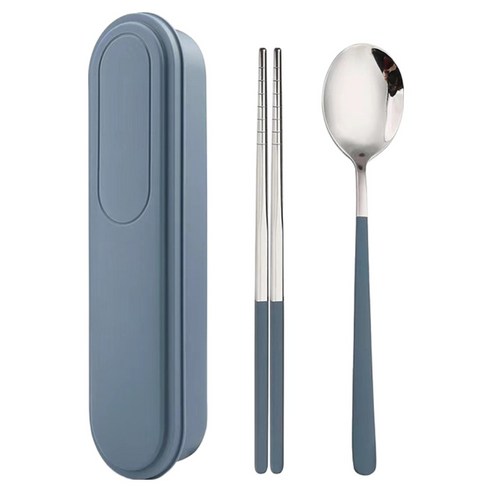 Tilhauseu Musoeum Seuteinriseu 304 Cutlery Set , Blue , Spoon + Chopsticks + Cutlery Case , 1 Set (틸하우스 무소음 스테인리스304 수저 세트, 블루, 숟가락 + 젓가락 + 수저케이스, 1세트)