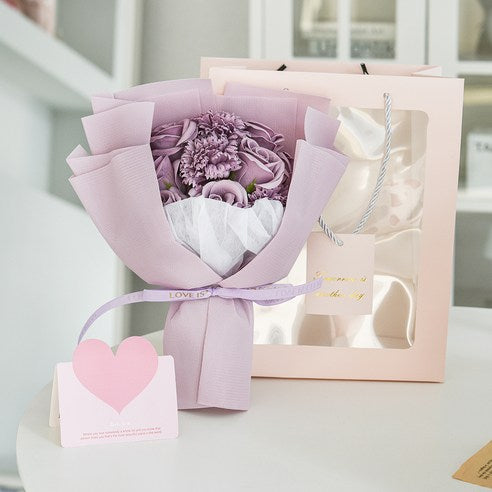 Angpeulraenteu Johwa Binukkot Maentik Kkotdabal + Syopingbaek Set , Peopeul , 1 Set (앙플랜트 조화 비누꽃 로맨틱 꽃다발 + 쇼핑백 세트, 퍼플, 1세트)