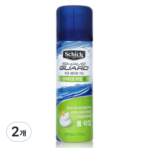 Swikeu Swebeudeu Senseotibeu Raim Swebing Foam , 220 ml, 2 Pack (쉬크 쉐브드 센서티브 라임 쉐빙)