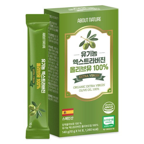 Eobautcheo Organic Extra Beojin Olive Oil 14 p, 140 g, 1 Pack (어바웃네이처 유기농 엑스트라버진 올리브유 14p, 140g, 1개)