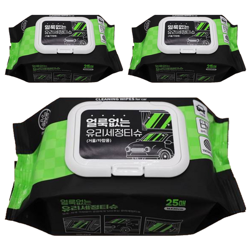 Apeuri Charyangyong Yuri Set Jeongtisyu , 2 5 Pack , 3 Pack (아이프리 차량용 유리 세정티슈, 25개, 3개)