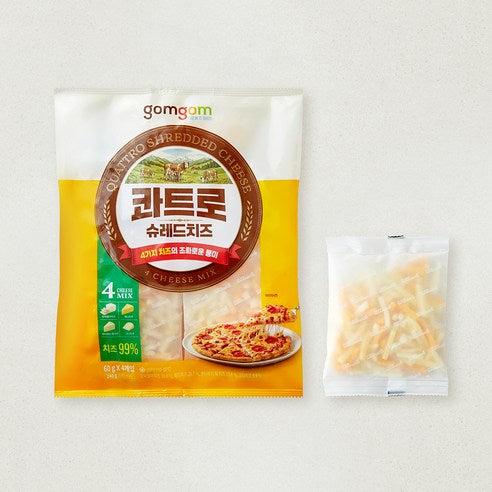GuamPick Kwateu Syu Red Cheese , 60 g, 1 Pack , 4 Pack Pack (곰곰 콰트로 슈레드치즈, 60g, 1개, 4개입)