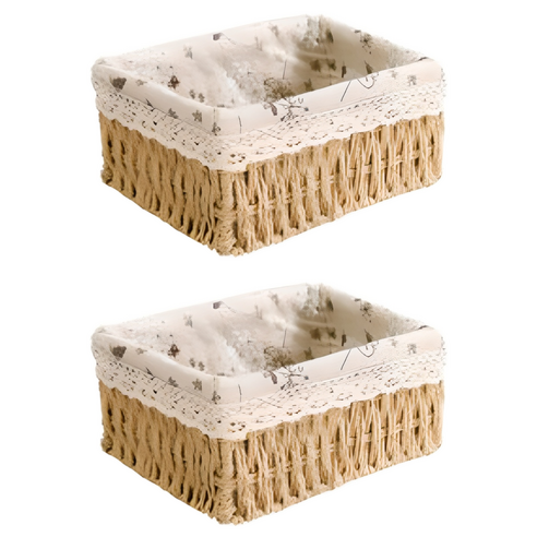 Naechyureol Sugongye Jik Square Sunap Rinnen Ratanbaguni , Honhap Color , 2 Pack (내츄럴 수공예 직사각 수납 린넨 라탄바구니, 혼합색상, 2개)