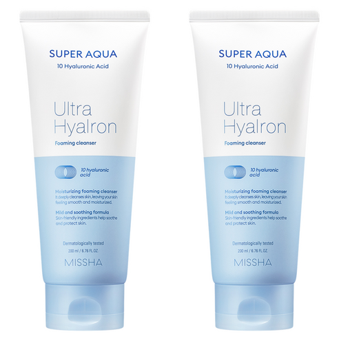 [2 Pack Gihoek ] Missha Supeo Aqua Ultra Hialron Cleansing Foam , 200 ml, 2 Pack ([2입기획] 미샤 수퍼 아쿠아 울트라 히알론 클렌징 폼, 200ml, 2개)