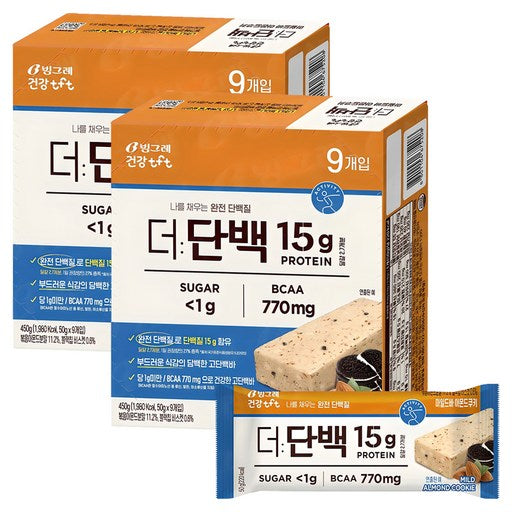 Binggeure Deodanbaek Madeu Peutinba Amonteu Cookie 9 p, 450 g, 2 Pack (빙그레 더단백 마드 프틴바 아몬트)