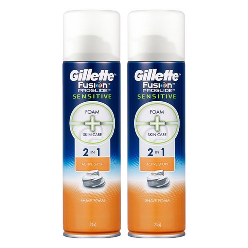 Gillette Pyujeon Peugeulradeu Senseotibeu 2 in 1 Aektibeu Seu Packets Cheu Swebing Foam , 245 g, 2 Pack (퓨전 프글라드 센서티브 액티브 스 츠 쉐빙)