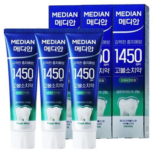 Median Guknae Jejo 1450 Peureswi Mint Scent Gobulso Chiyak , 100 g, 3 Pack (메디안 국내 제조 프레쉬 고불소 치약)