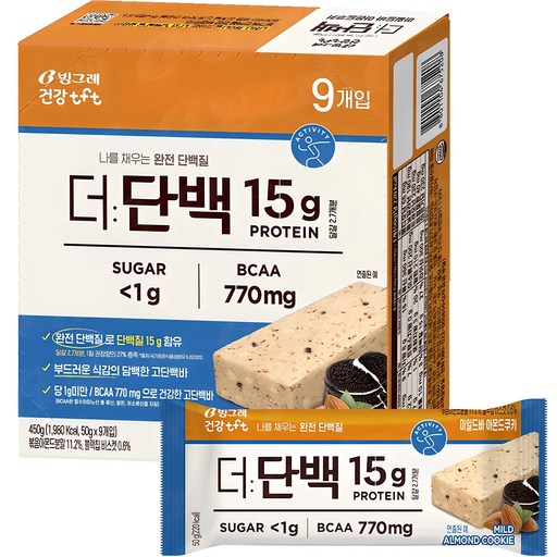Binggeure Deodanbaek Madeu Peutinba Amonteu Cookie 9 p, 450 g, 1 Pack (빙그레 더단백 마드 프틴바 아몬트)