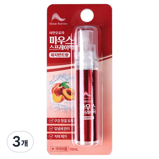 Syainora Mauseu Seupeureaek Peach Mint Scent , 3 Pack , 10 ml (샤인오라 마우스 스프레액)