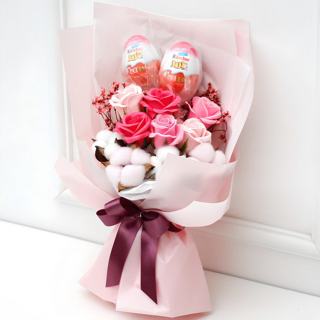 morningscent Binukkot Kindeojo Kkotdabal + Chokolrit 2 p, Pink , 1 Pack (비누꽃 킨더조 꽃다발 초콜릿)