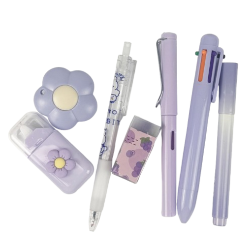Sangsokbanjjak Hakyongpum 7 Types Set , Bora , 1 Set (상속반짝 학용품 보라)