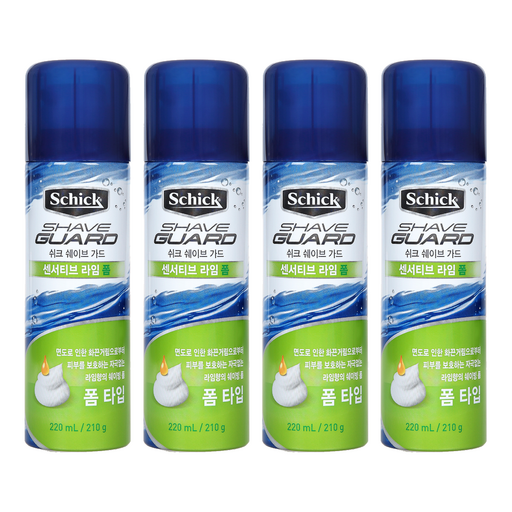 Swikeu Swebeudeu Senseotibeu Raim Swebing Foam , 220 ml, 4 Pack (쉬크 쉐브드 센서티브 라임 쉐빙)