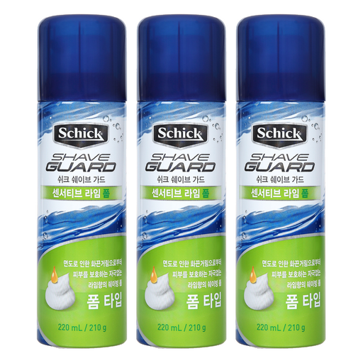 Swikeu Swebeu Deu Senseotibeu Raim Swebing Foam , 220 ml, 3 Pack (쉬크 쉐브 드 센서티브 라임 쉐빙)