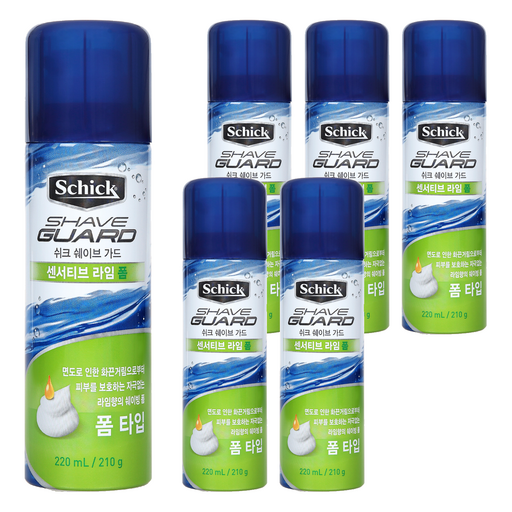Swikeu Swebeudeu Senseotibeu Raim Swebing Foam , 220 ml, 6 Pack (쉬크 쉐브드 센서티브 라임 쉐빙)