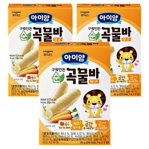 Ayam Sungokmulba , Danggeun , 40 g, 3 Pack (아얌 순곡물바 당근)