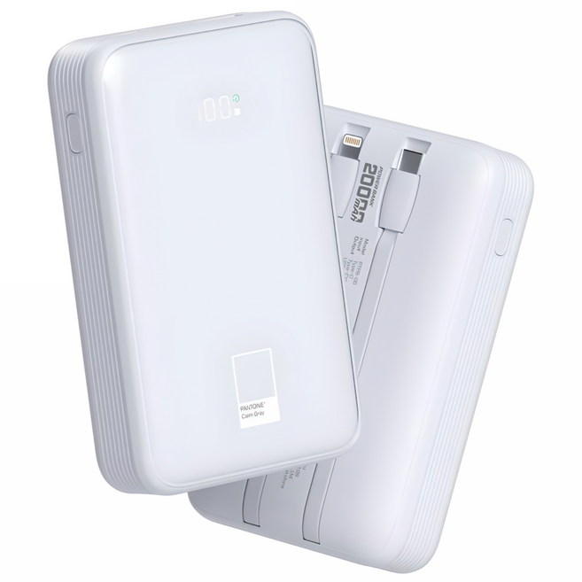 Paen Tone 22.5 W PD Gosok Charging Bilteuin Cable Bojo Pear Teori 20000 mAh, Calm Gray (팬톤 22.5W PD 고속충전 빌트인 케이블 보조배터리 20000mAh, Calm Gray)