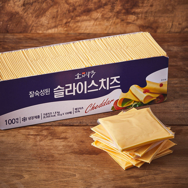 Sonamu Jal Sukseongdoen Seul Rice Cheese 100 Sheets Pack , 18 g, 1 Pack , 100 Pack (소와나무 잘 숙성된 슬라이스 치즈 100매입, 18g, 1개, 100개입)