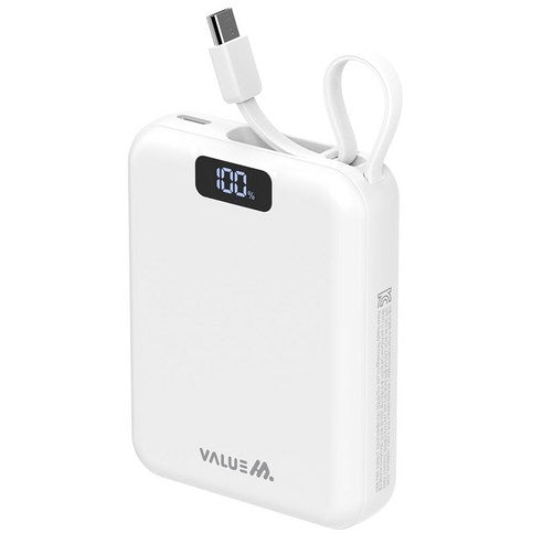 Baelryuem PD 22.5 W Gosok Charging Cable Chehyeong Mini Bojo Pear Teori 10000 mAh USB-C , VM-B 2 PA 10 MNCP, White (밸류엠 PD 22.5W 고속충전 케이블 일체형 미니 보조배터리 10000mAh C타입, VM-B2PA10MNCP, 화이트)