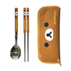Rirakkuma Seulrim Cutlery Case Set Eolgul , Beuraun , Seupun + Chopsticks + Case , 1 Set (리락쿠마 슬림 수저 케이스 세트 얼굴, 브라운, 스푼 + 젓가락 + 케이스, 1세트)
