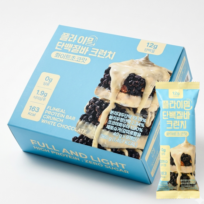 Peulramil Protein Ba Keureonchi White Chocolate Flavor , 40 g, 9 Pack (플라이밀 단백질바 크런치 화이트초코맛, 40g, 9개)