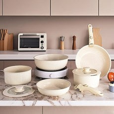 Naembi Gu Sikpum Grade Koting Naembi Set Jubangyong Naembi Talbuchak Sonjap 5 Piseu , 1 Set , Peurapaen 26 cm+ Peurapaen 20 cm+ Tangsot 18 cm, Cream (냄비 도구 식품 등급 코팅 냄비 세트 주방용 냄비 탈부착 손잡이 5피스, 1세트, 프라이팬26cm+프라이팬20cm+탕솥18cm, 크림)