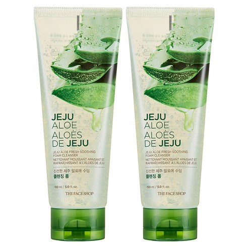 The Face Shop Fresh Jeju Al Soothing Cleansing Foam , 150 ml, 2 Pack (더페이스샵 신선한 제주 알로에 수딩 클렌징 폼, 150ml, 2개)