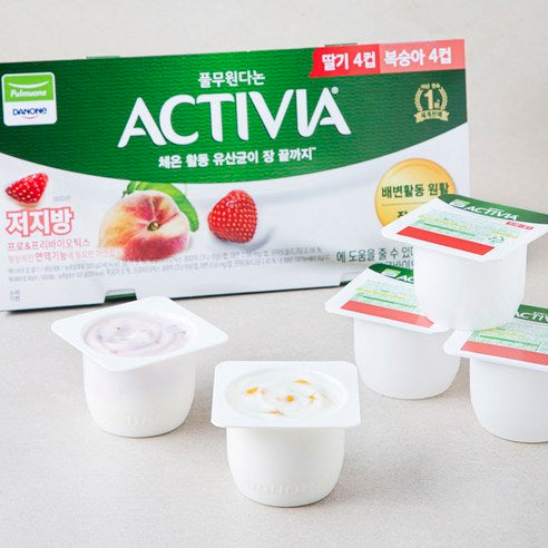 Pulmuone Danon Aektibia Strawberry 80 g x 4 Pack + Peach 80 g x 4 Pack , 8 Pack , 1 Set (풀무원다논 액티비아 딸기 80g x 4개 + 복숭아 80g x 4개, 8개입, 1세트)