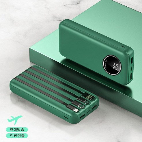 PYHO 66 W Super Grade Sok Charging Large Size 30000 mAh Bojo Pear Teori Hwa Noodles Pyosi Jeonryeokryang Jache 4 Cable Chehyeong Bojo Pear Teori , Bintiji Green , YM-344 (PYHO 66W 슈퍼 급속 충전 대용량 30000mAh 보조배터리 화면표시 전력량 자체 4케이블 일체형 보조배터리, 빈티지 그린, YM-344)