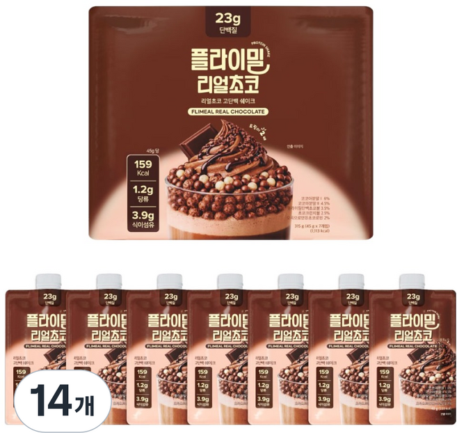 Peulramil Protein Swekeu Rieolchoko , 45 g, 1 4 Pack (플라이밀 단백질 쉐이크 리얼초코, 45g, 14개)