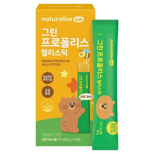 Chureolrajeu Kijeu Green Propolis Gel Ri Stick 14 p, 1 Pack , 14 Hoebun (추럴라즈 키즈 리 회분)