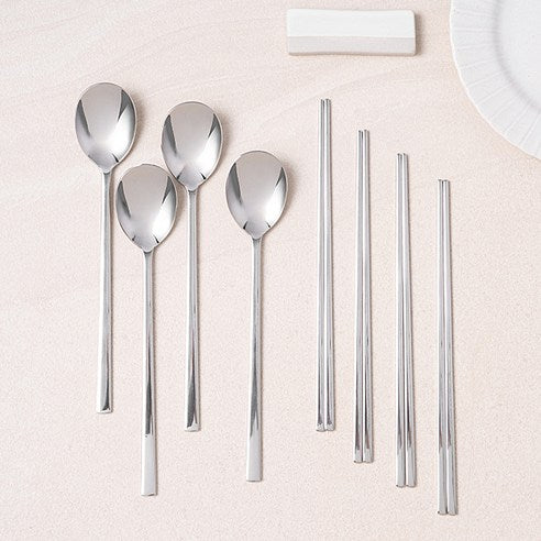 Comet Domestic Stainless Seongin Cutlery Set , Spoon + Chopsticks , 4 Set (코멧 국산 스테인레스 성인 수저세트, 숟가락+젓가락, 4세트)