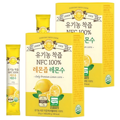 Helbao Organic Chakjeup NFC 100 Peosenteu Lemon Jeup , 280 g, 2 Pack (헬바오 착즙 퍼센트 즙)
