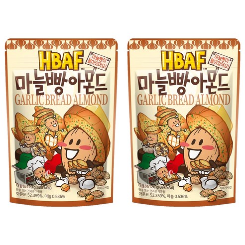 Bapeu Garlic Ppang Amondeu , 120 g, 2 Pack (바프 마늘빵 아몬드, 120g, 2개)