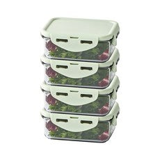 Rak & Rak Biseupeuri Pyueo Milpyeyonggi Rateu Green Jik Square , 4 Pack , 350 ml (락앤락 비스프리 퓨어 밀폐용기 라이트그린 직사각, 4개, 350ml)