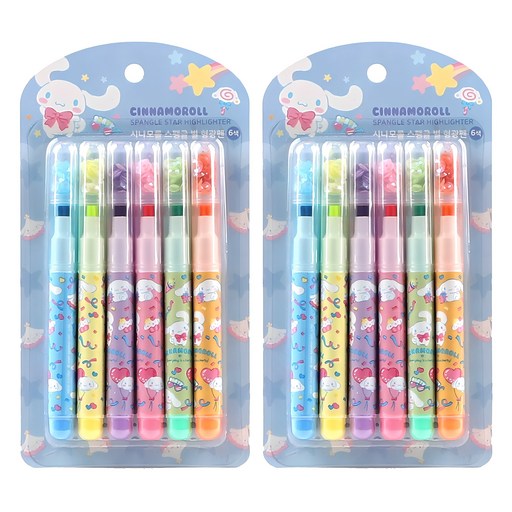 Sanrio Seupenggeul Hyeonggwangpen 6 Saek Set Sinamorol , Blue , 2 Pack (산리오 스펭글 형광펜 색 시나모롤)