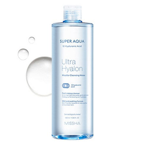 Missha Supeo Aqua Ultra Hialron Miselra Cleansing Woteo , 500 ml, 1 Pack (미샤 수퍼 아쿠아 울트라 히알론 미셀라 클렌징 워터, 500ml, 1개)