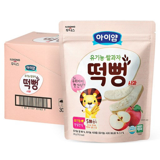 Ayam Organic Rice Snack Rice Cake Ppeong , Apple Flavor , 30 g, 6 Pack (아얌 뻥)