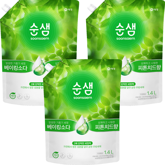 Sunsaem Bekingsoda Pi Tone Chideu Scent Jubang Set Je Ripil , 1.4 L, 3 Pack (순샘 베킹소다 피 치드 주방 제 리필)