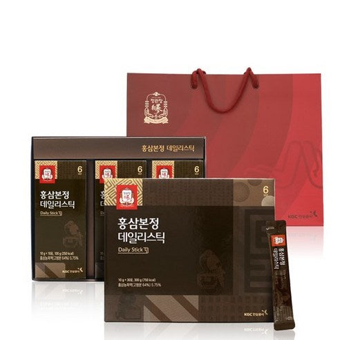 KGC Red Ginseng Bonjeong Deri Stick 30 Packets + Syopingbaek , 300 g, 1 Pack (정관장 홍삼본정 데일리스틱 30포 + 쇼핑백, 300g, 1개)