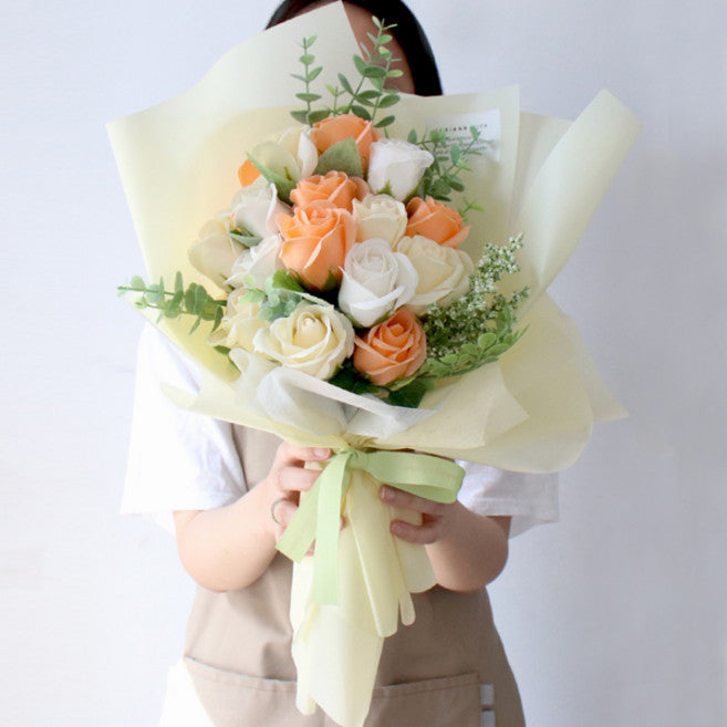 Mori & Tipani Morning Rose Binukkot Kkotdabal Dae , Yellow , 1 Pack (모리 티파니 비누꽃 꽃다발 대)