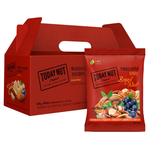 Tudeneot Neoteujum Beurajilneot Gyeon Seonmul Set 30 Pack , 600 g, 1 Pack (투데이넛 너트한줌 브라질넛 견과 선물세트 30개입, 600g, 1개)