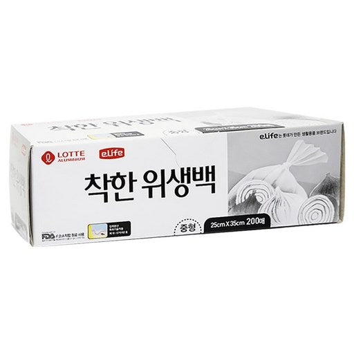 Lotte Rapeu Chak Sanitary Baek 25 x 35 cm, Jung (M), 200 Pack , 1 Pack (라프 착 백 중)
