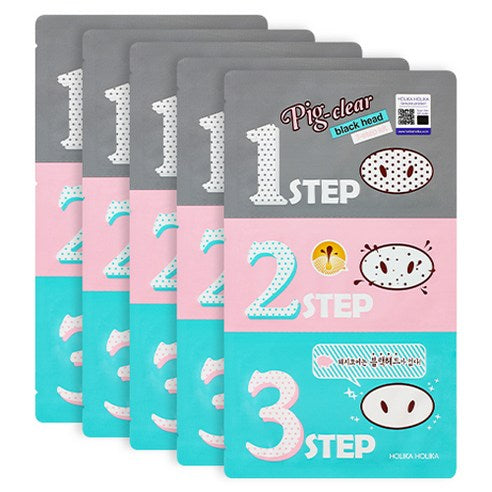Holika Holika Pigeu Clear Blackhead 3 step Kiteu Ko Pack , 5 Pack Pack , 1 Pack (홀리카홀리카 피그 클리어 블랙헤드 3 step 키트 코 팩, 5개입, 1개)